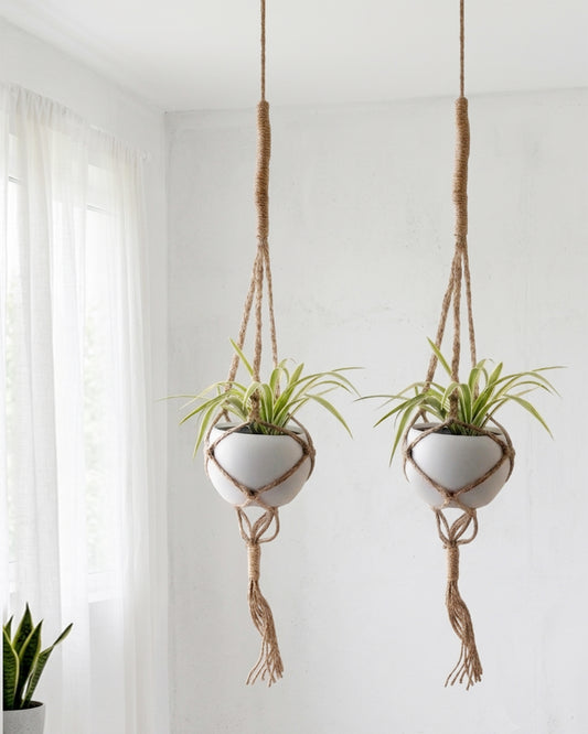 Hanging Macrame Planter Medium Jute with Pot, Pack of 2