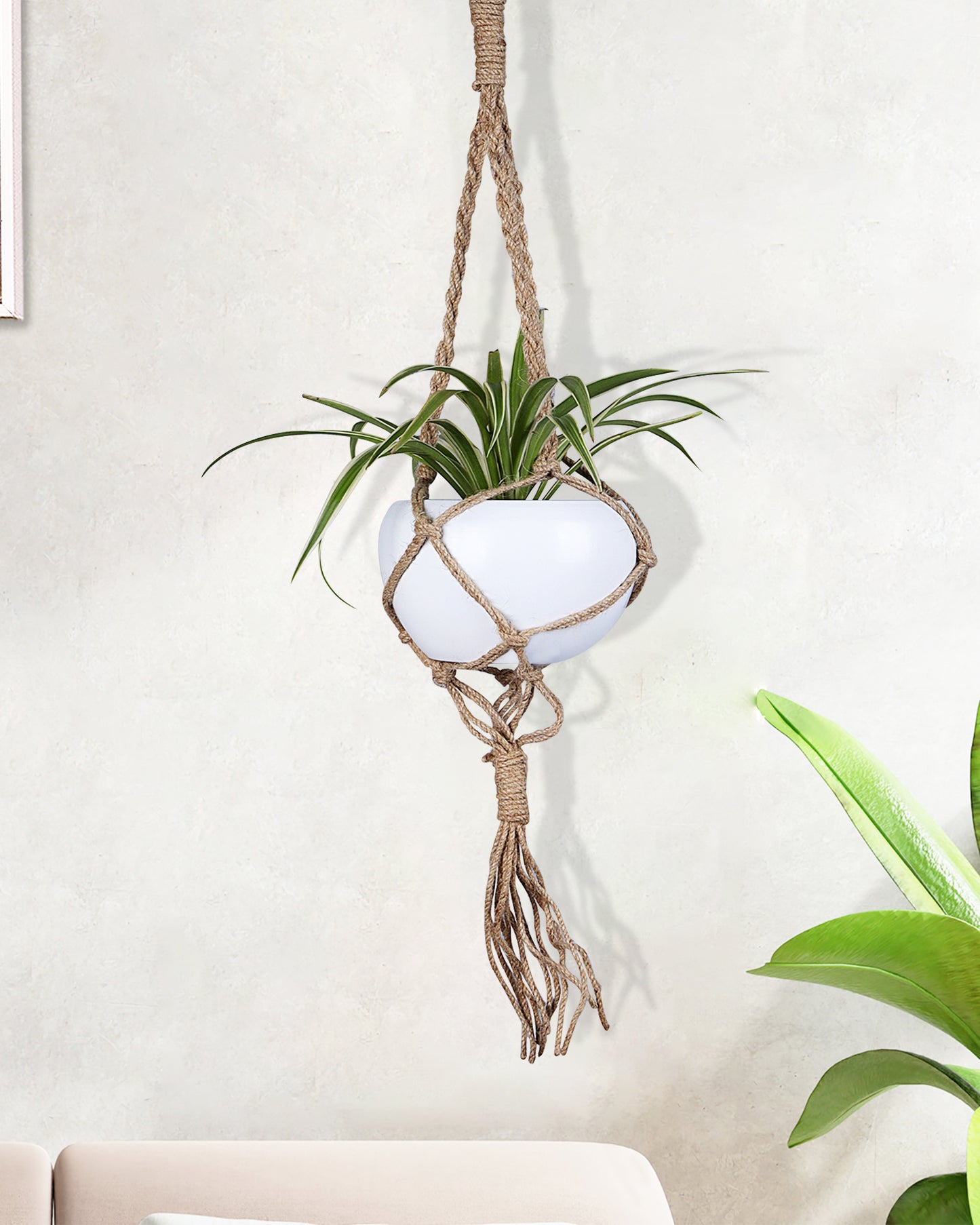 Hanging Macrame Planter Medium Jute with Pot, Pack of 2