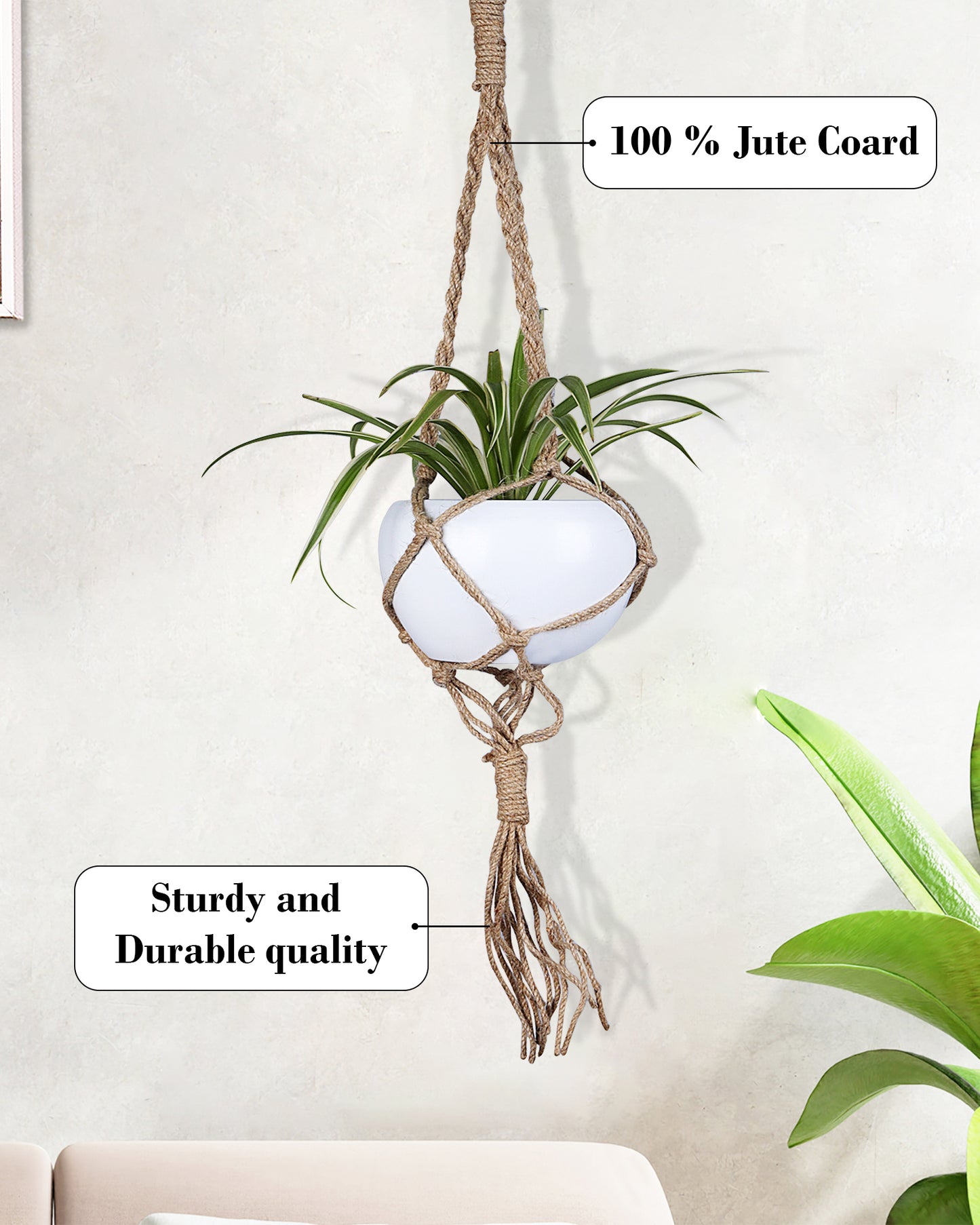 Hanging Macrame Planter Medium Jute with Pot, Pack of 2