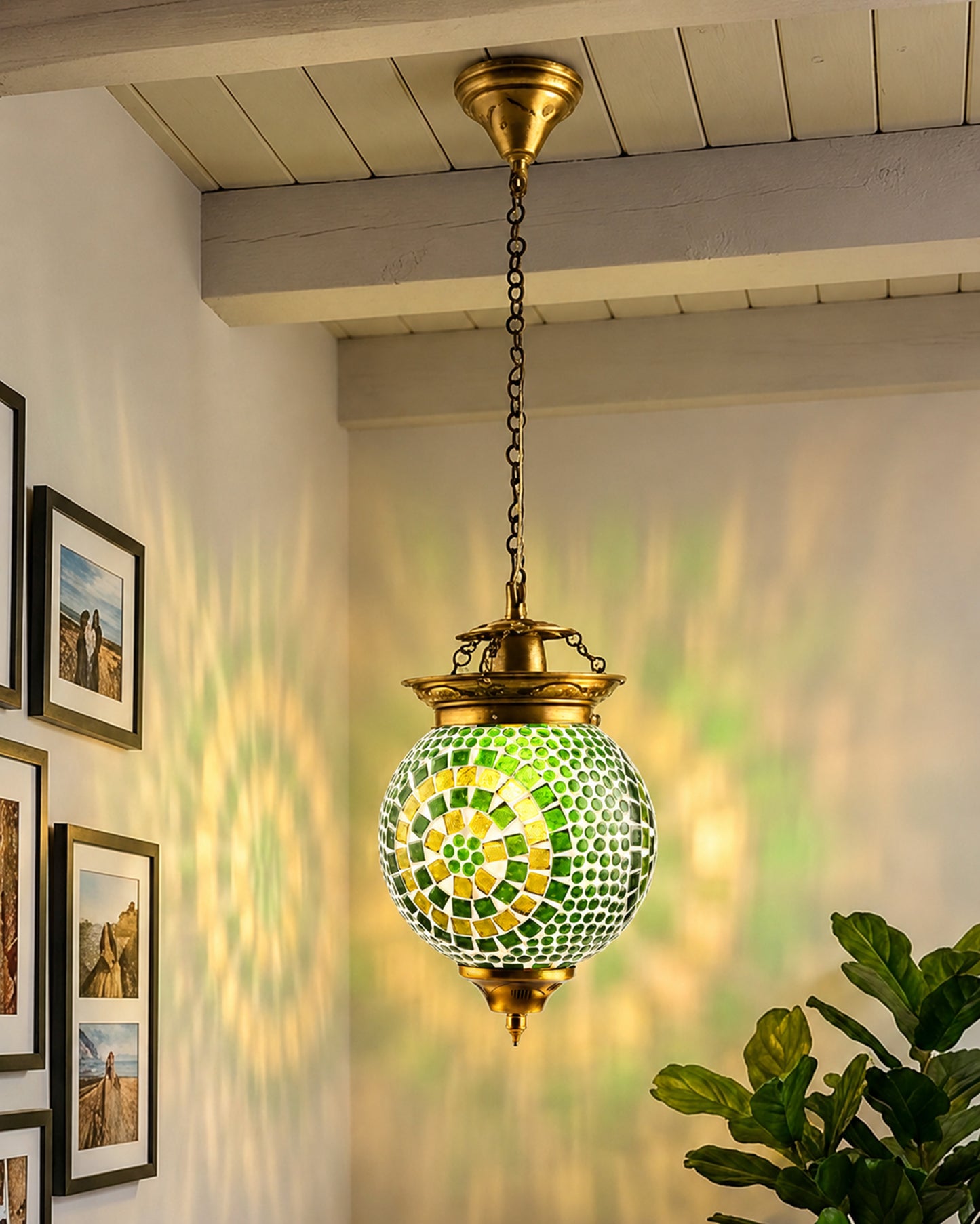 Antique Turkish Moroccan Mosaic Pendant with Metal Ceiling Hanging Light