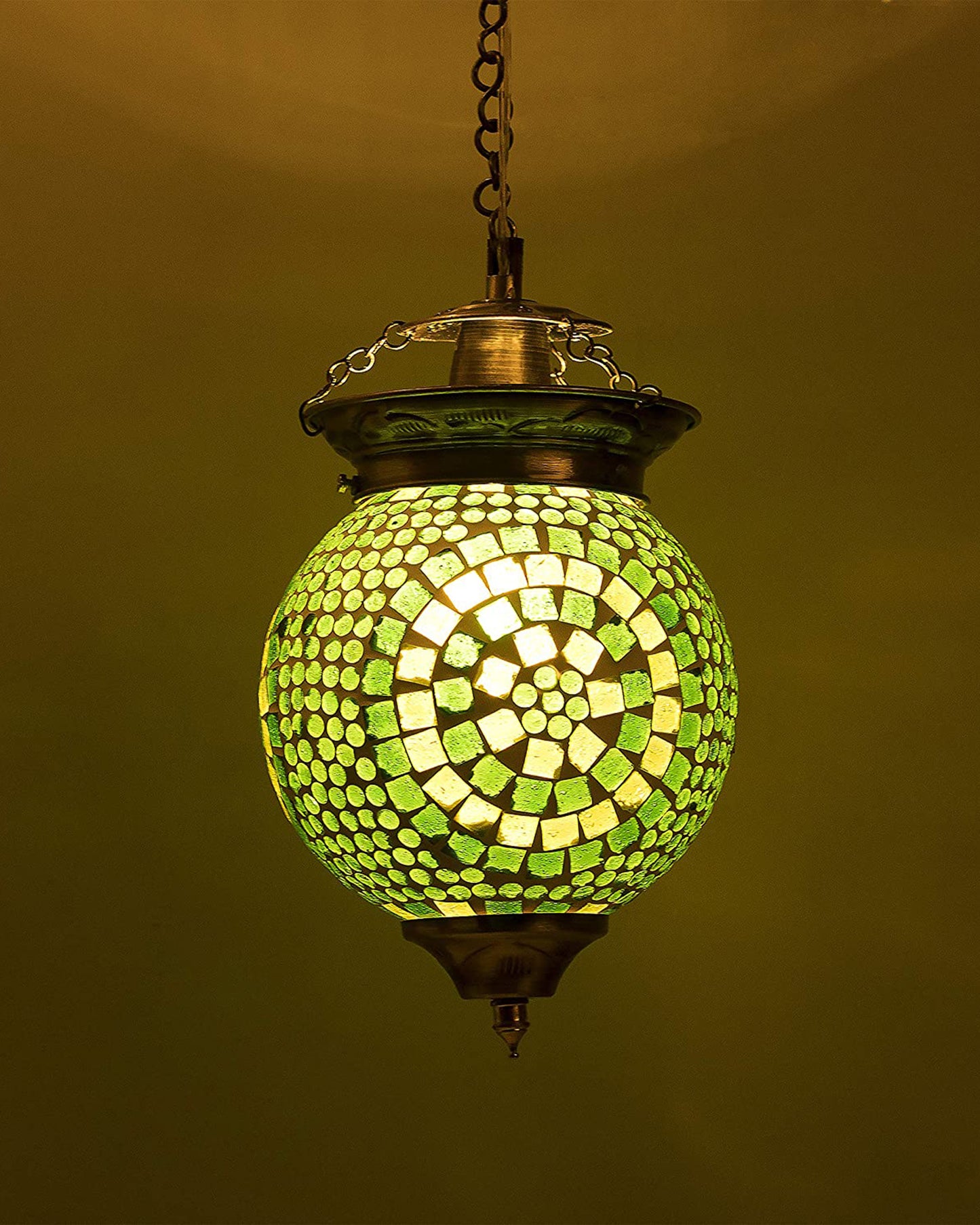 Antique Turkish Moroccan Mosaic Pendant with Metal Ceiling Hanging Light