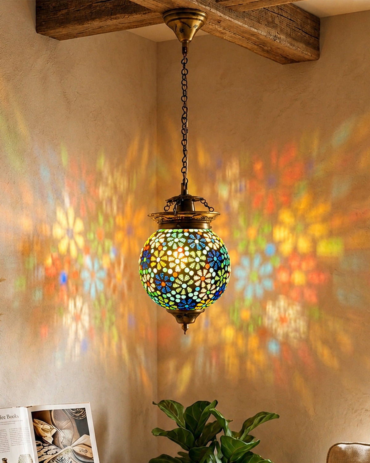 Antique Turkish Moroccan Mosaic Pendant with Metal Ceiling Hanging Light