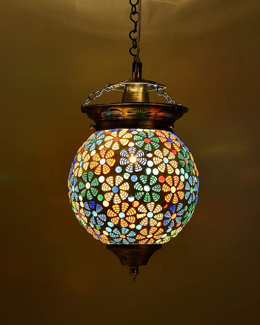 Antique Turkish Moroccan Mosaic Pendant with Metal Ceiling Hanging Light