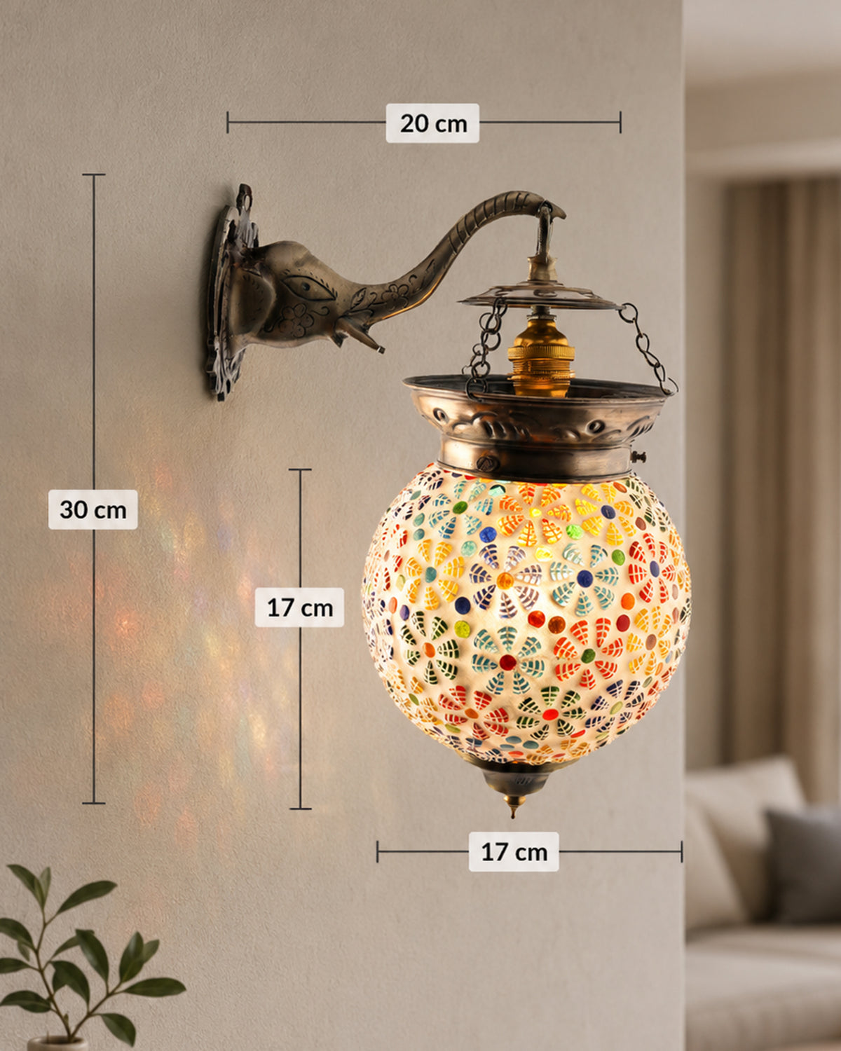 Antique Turkish Mosaic Heritage Style Wall Lamp, Glass Wall Bracket