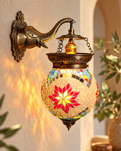 Antique Turkish Mosaic Heritage Style Wall Lamp, Glass Wall Bracket