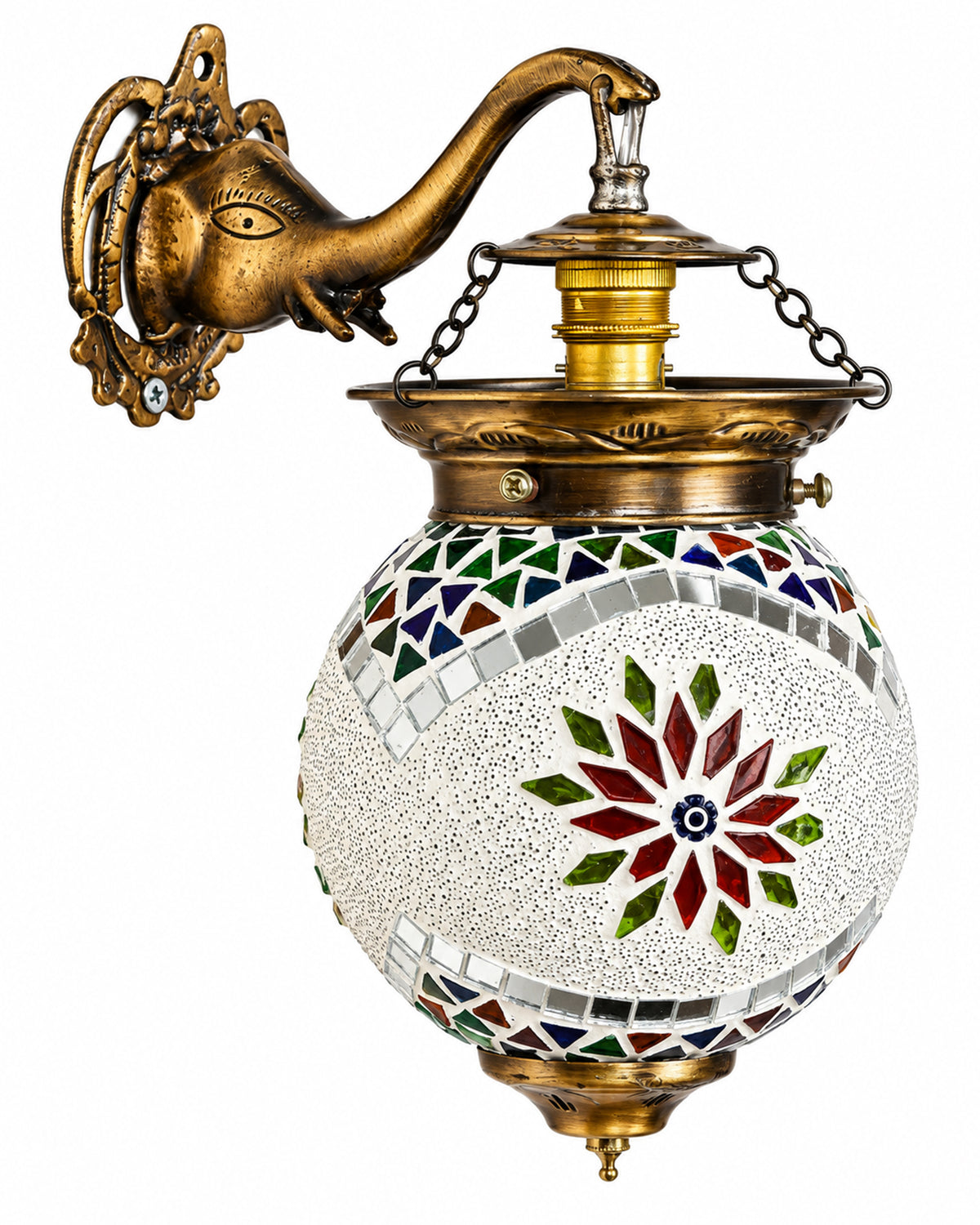 Antique Turkish Mosaic Heritage Style Wall Lamp, Glass Wall Bracket