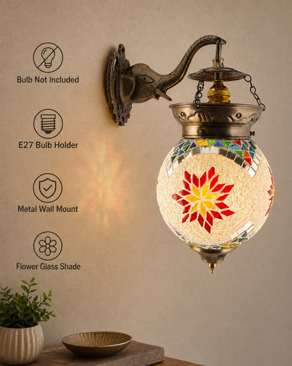 Antique Turkish Mosaic Heritage Style Wall Lamp, Glass Wall Bracket