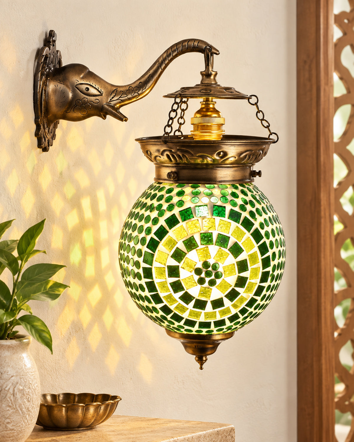Antique Turkish Mosaic Heritage Style Wall Lamp, Glass Wall Bracket