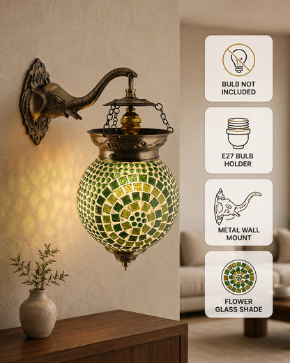 Antique Turkish Mosaic Heritage Style Wall Lamp, Glass Wall Bracket