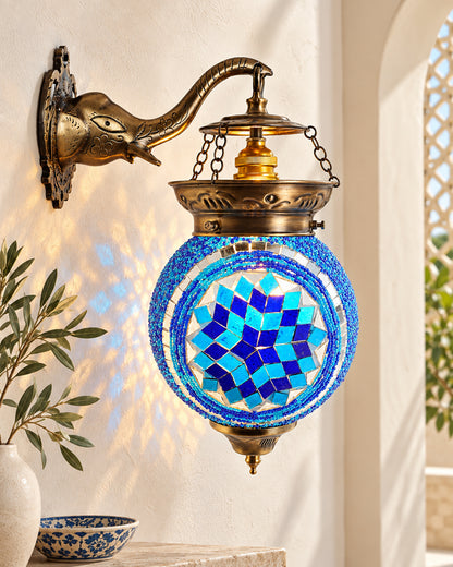 Antique Turkish Mosaic Heritage Style Wall Lamp, Glass Wall Bracket