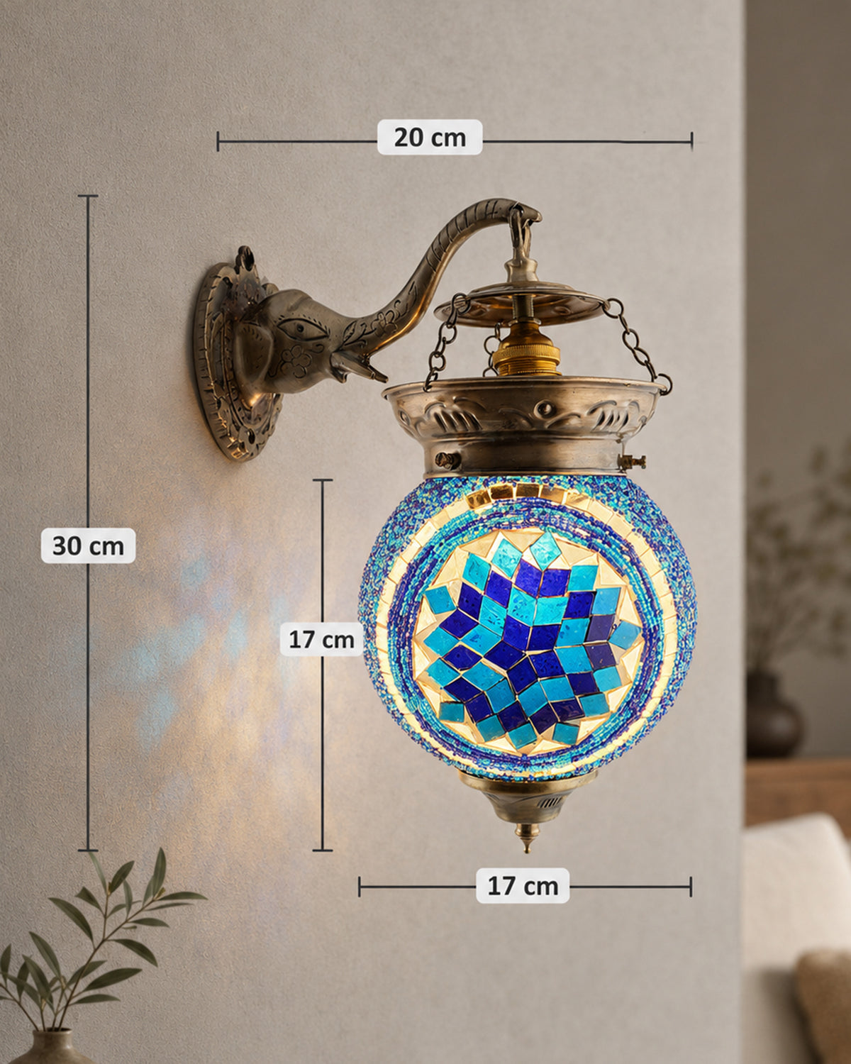 Antique Turkish Mosaic Heritage Style Wall Lamp, Glass Wall Bracket