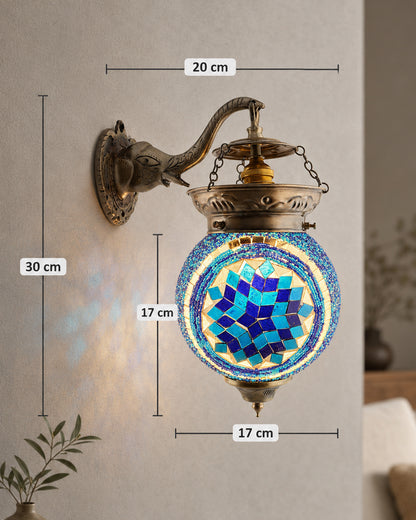 Antique Turkish Mosaic Heritage Style Wall Lamp, Glass Wall Bracket