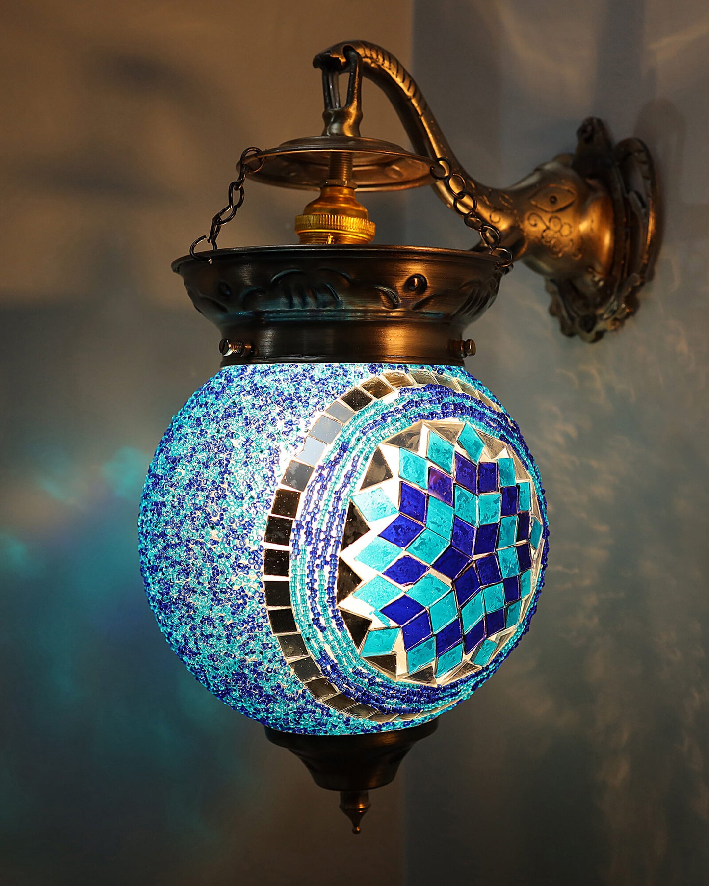 Antique Turkish Mosaic Heritage Style Wall Lamp, Glass Wall Bracket