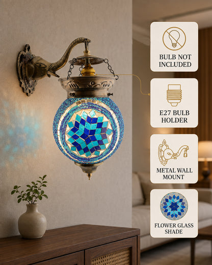 Antique Turkish Mosaic Heritage Style Wall Lamp, Glass Wall Bracket