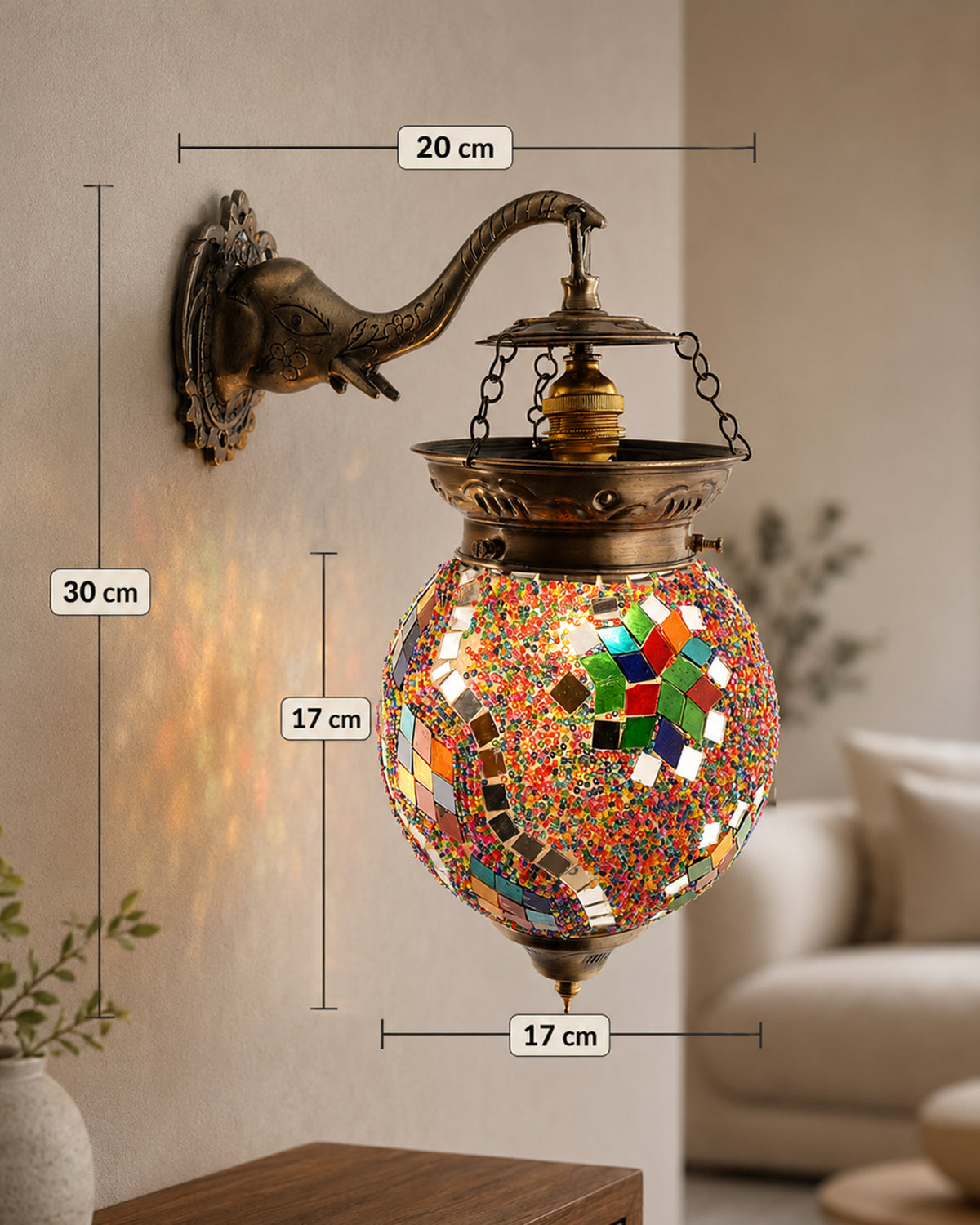 Antique Turkish Mosaic Heritage Style Wall Lamp, Glass Wall Bracket