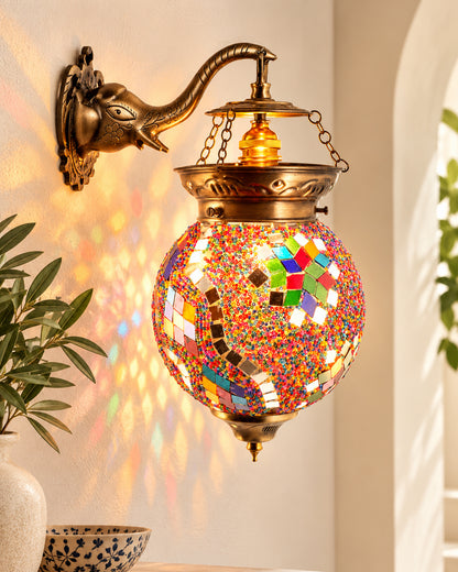 Antique Turkish Mosaic Heritage Style Wall Lamp, Glass Wall Bracket