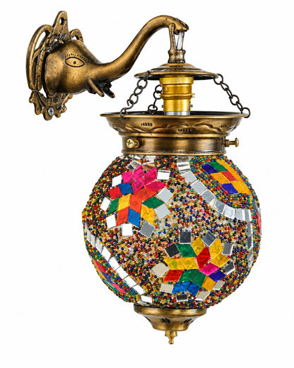Antique Turkish Mosaic Heritage Style Wall Lamp, Glass Wall Bracket