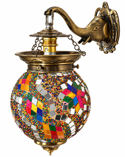 Antique Turkish Mosaic Heritage Style Wall Lamp, Glass Wall Bracket
