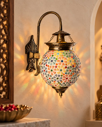 Antique Turkish Mosaic Heritage Style Wall Lamp, Glass Wall Bracket