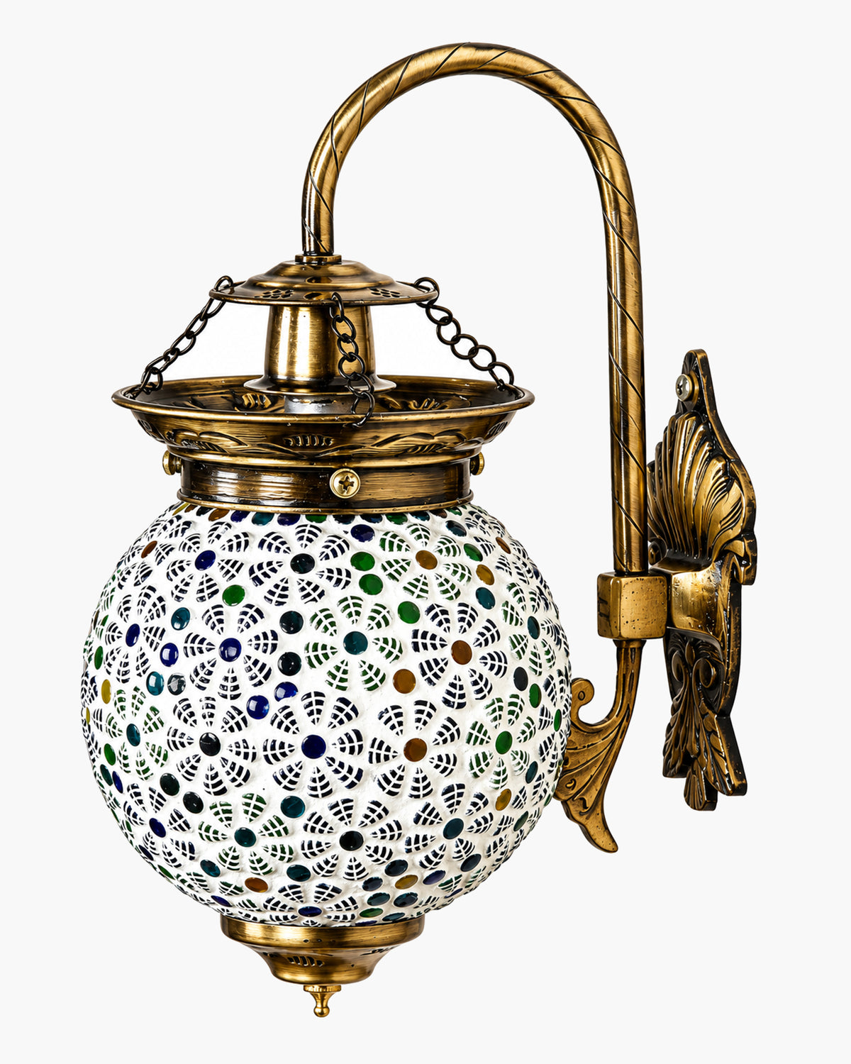 Antique Turkish Mosaic Heritage Style Wall Lamp, Glass Wall Bracket