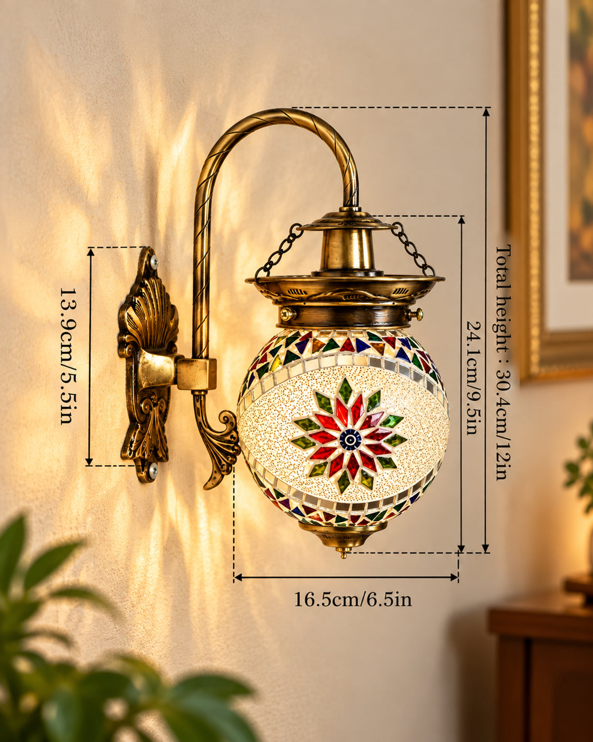 Antique Turkish Mosaic Heritage Style Wall Lamp, Glass Wall Bracket