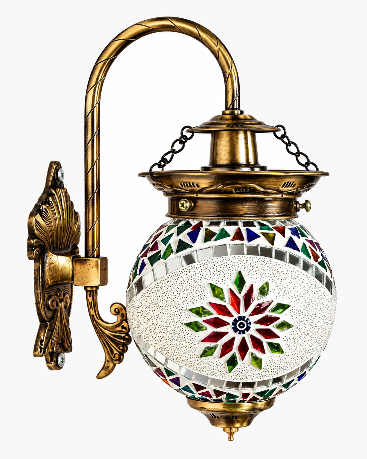 Antique Turkish Mosaic Heritage Style Wall Lamp, Glass Wall Bracket
