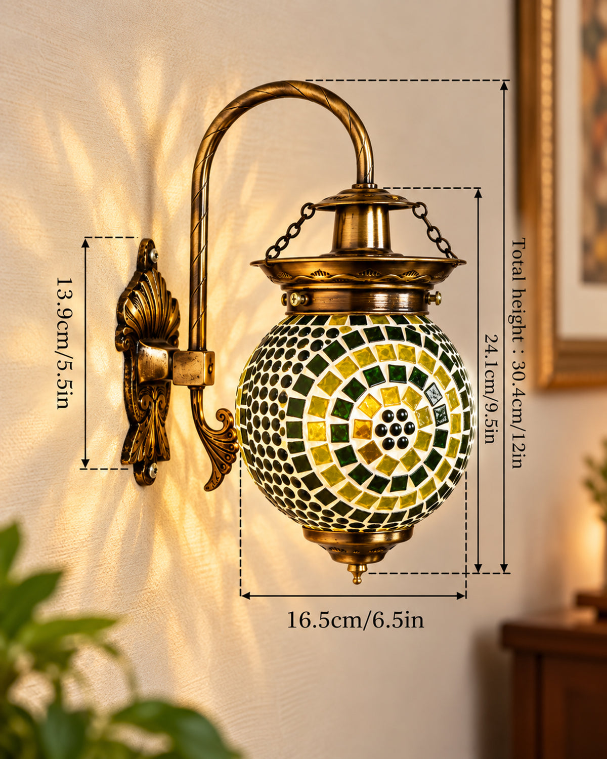 Antique Turkish Mosaic Heritage Style Wall Lamp, Glass Wall Bracket