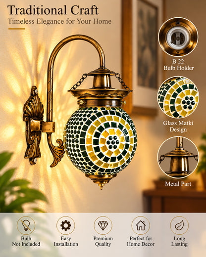 Antique Turkish Mosaic Heritage Style Wall Lamp, Glass Wall Bracket