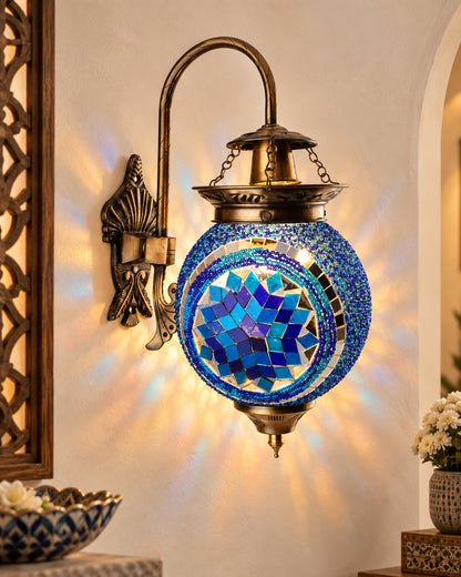 Antique Turkish Mosaic Heritage Style Wall Lamp, Glass Wall Bracket