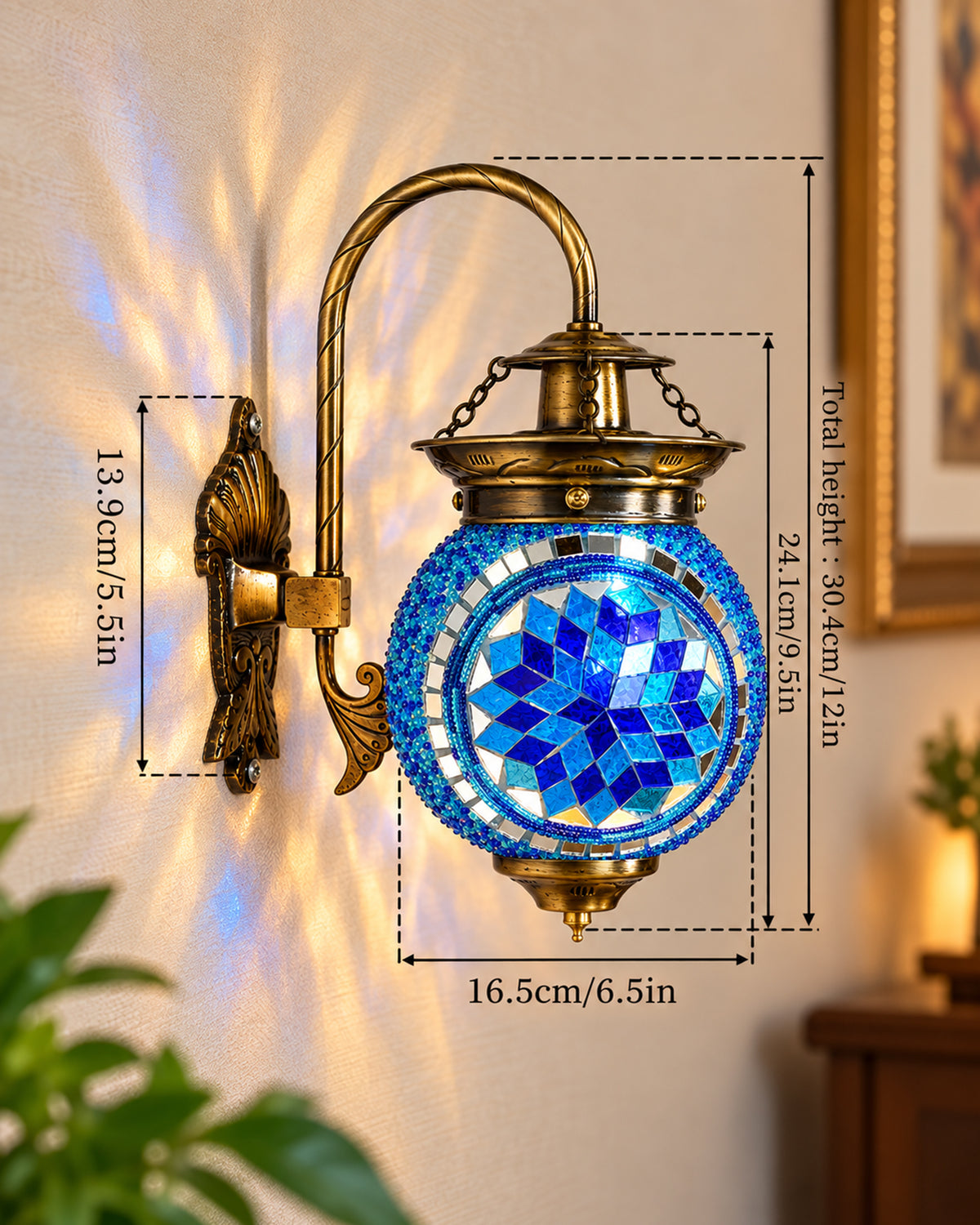Antique Turkish Mosaic Heritage Style Wall Lamp, Glass Wall Bracket