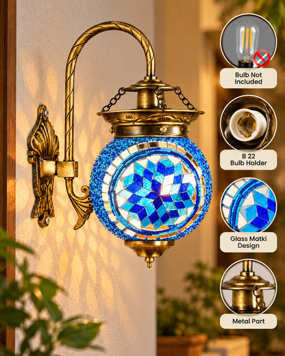 Antique Turkish Mosaic Heritage Style Wall Lamp, Glass Wall Bracket