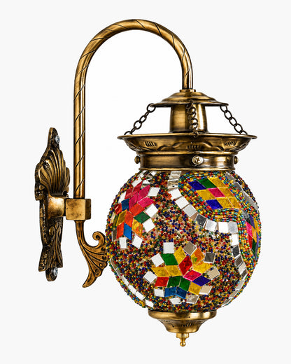 Antique Turkish Mosaic Heritage Style Wall Lamp, Glass Wall Bracket