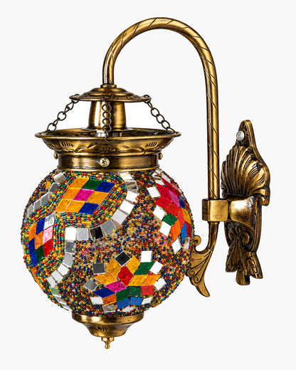 Antique Turkish Mosaic Heritage Style Wall Lamp, Glass Wall Bracket
