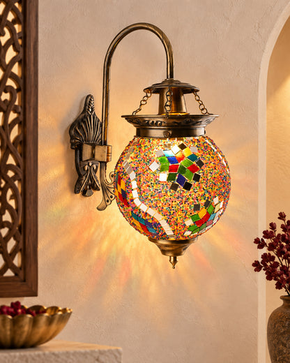 Antique Turkish Mosaic Heritage Style Wall Lamp, Glass Wall Bracket