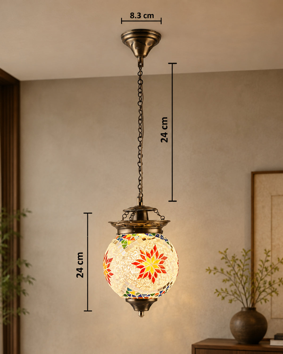 AntiqueTurkish Moroccan Mosaic Pendant with Metal hangings, Ceiling Hanging Light