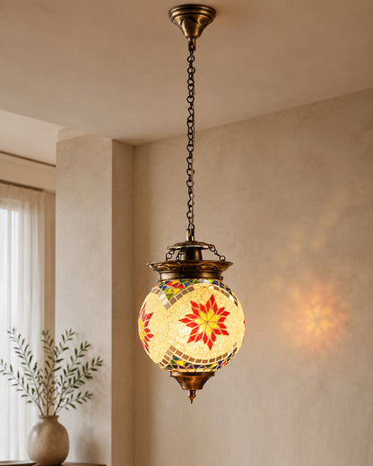 AntiqueTurkish Moroccan Mosaic Pendant with Metal hangings, Ceiling Hanging Light