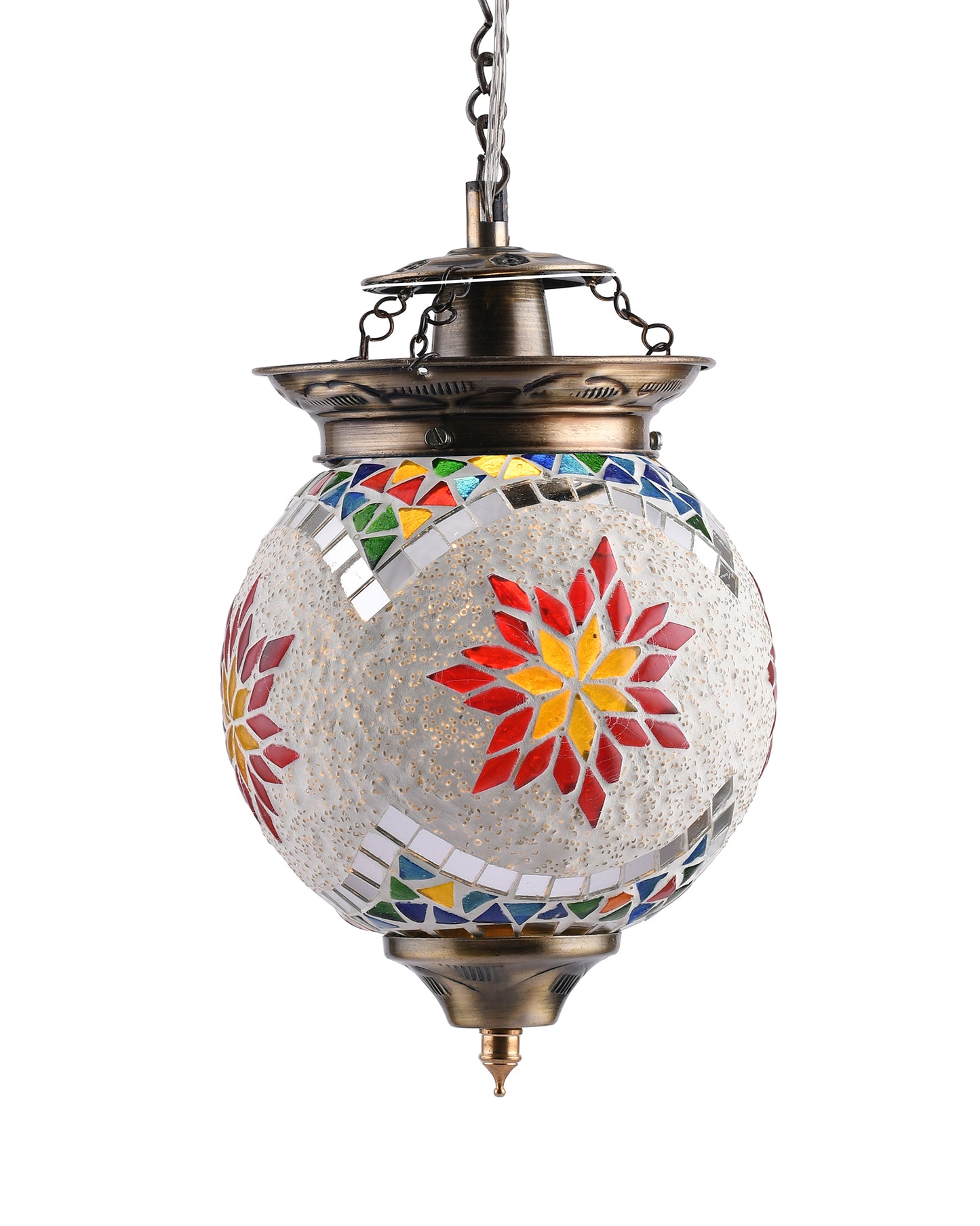 AntiqueTurkish Moroccan Mosaic Pendant with Metal hangings, Ceiling Hanging Light