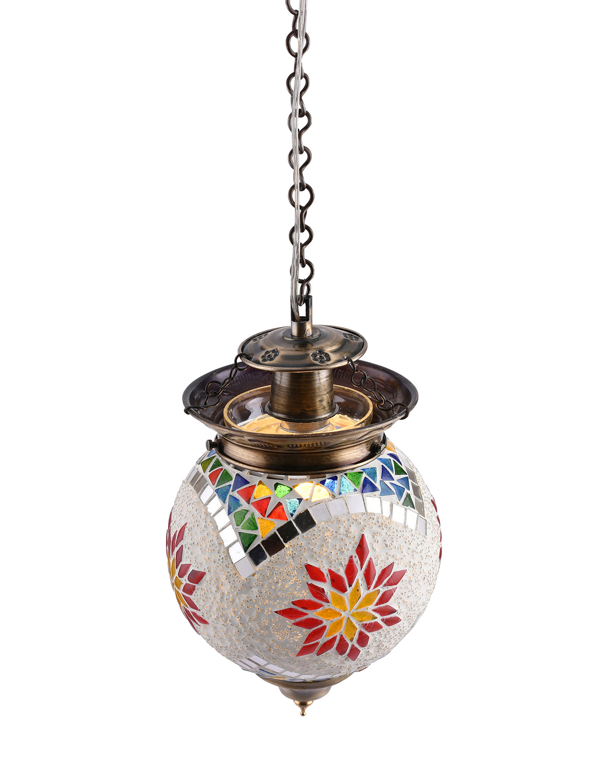 AntiqueTurkish Moroccan Mosaic Pendant with Metal hangings, Ceiling Hanging Light