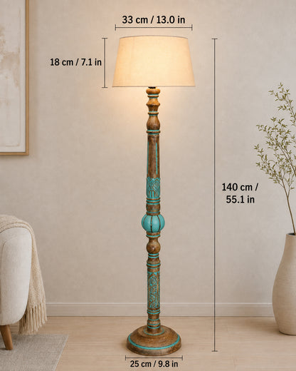 Royal Carving Antique Algae finish wooden floor lamp with Shade