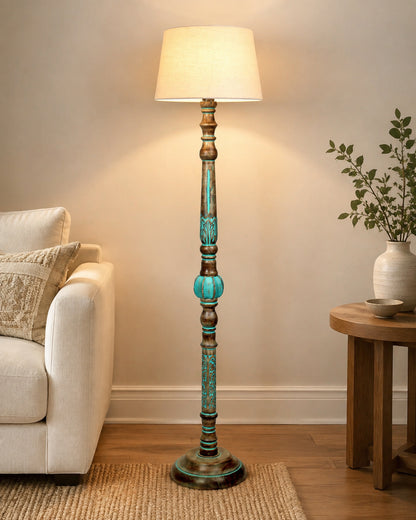 Royal Carving Antique Algae finish wooden floor lamp with Shade