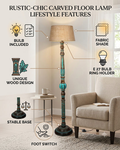 Royal Carving Antique Algae finish wooden floor lamp with Shade