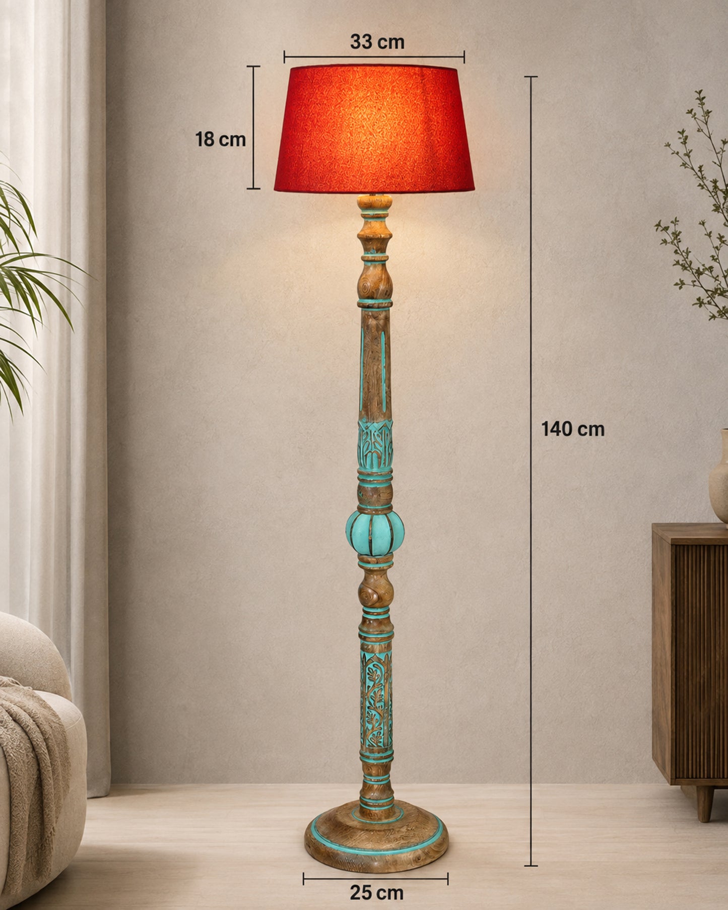 Royal Carving Antique Algae finish wooden floor lamp with Shade