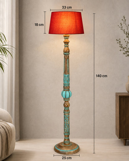 Royal Carving Antique Algae finish wooden floor lamp with Shade