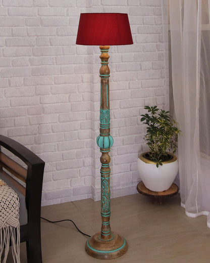 Royal Carving Antique Algae finish wooden floor lamp with Shade