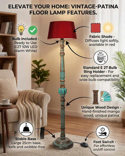 Royal Carving Antique Algae finish wooden floor lamp with Shade