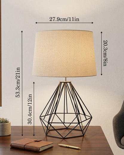 Modern Farmhouse Metal Diamond Desk Table Lamp with Light Bulb Decorative Bed Table Side Matt Black Light