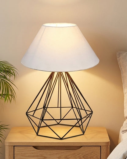 Modern Farmhouse Metal Diamond Desk Table Lamp with Light Bulb Decorative Bed Table Side Matt Black Light