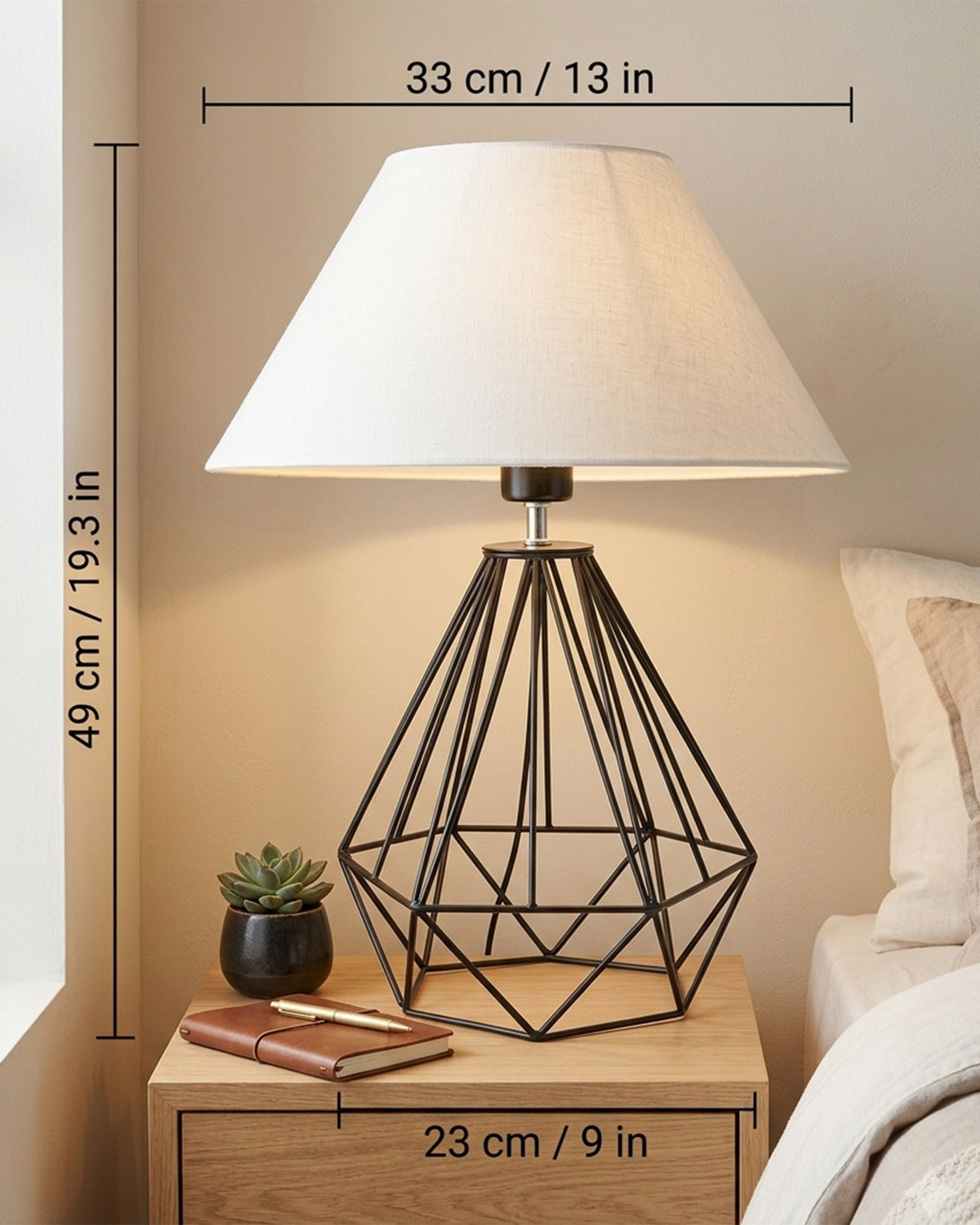 Modern Farmhouse Metal Diamond Desk Table Lamp with Light Bulb Decorative Bed Table Side Matt Black Light