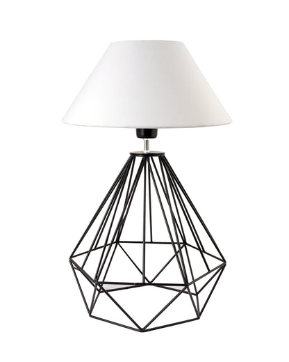 Modern Farmhouse Metal Diamond Desk Table Lamp with Light Bulb Decorative Bed Table Side Matt Black Light