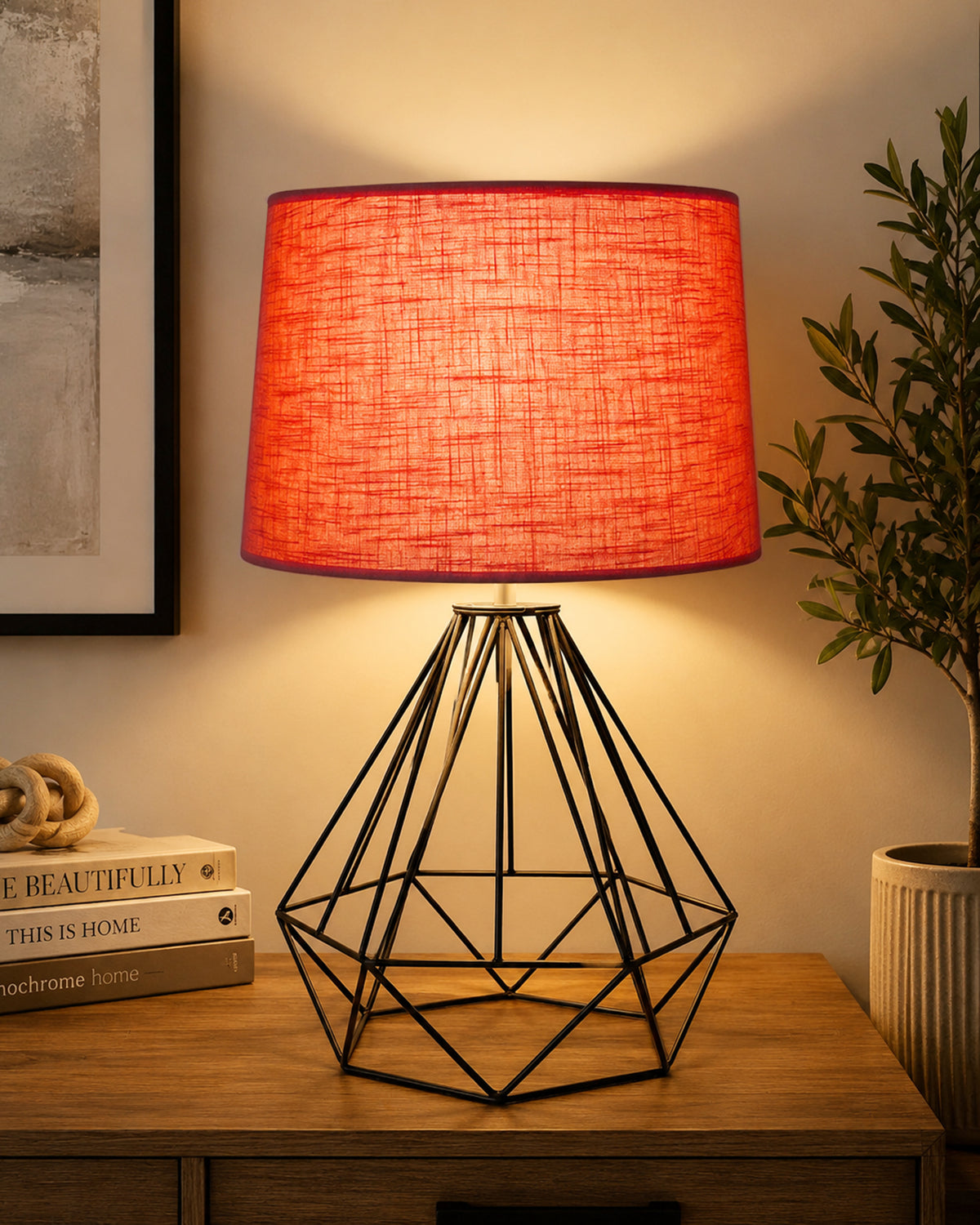 Modern Farmhouse Metal Diamond Desk Table Lamp with Light Bulb Decorative Bed Table Side Matt Black Light